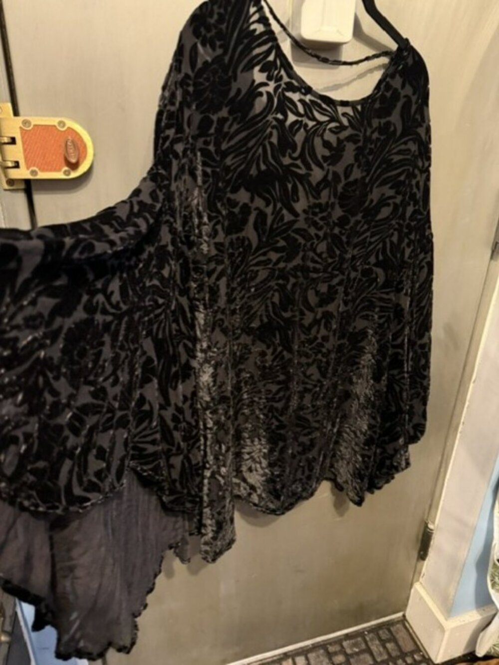 Free People black Velvet Burnout Cocktails & Couture Bell Sleeve Mini Dress - Picture 13 of 16
